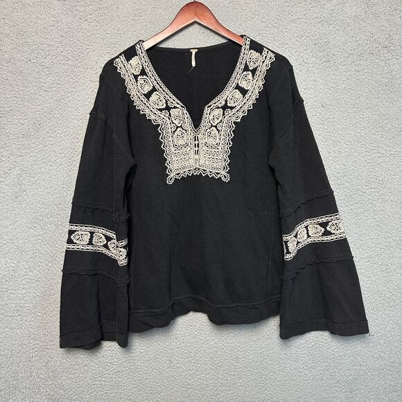 Free People Sweater Large Santa Maria Pullover Embroidered Bohemian Western - Picture 1 of 12